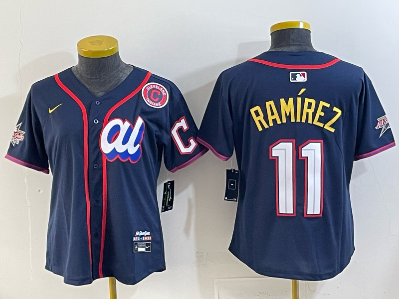 Women Cleveland Indians #11 Ramirez Blue All star Nike 2025 MLB Jersey 002->women mlb jersey->Women Jersey